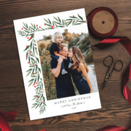 Tarjeta Festiva Navidades fotográficos blancos de Winter Greenery