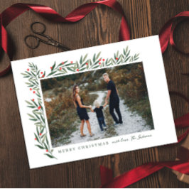 Tarjeta Festiva Navidades fotográficos blancos de Winter Greenery