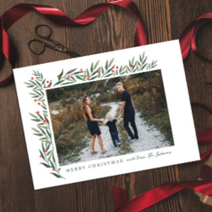 Tarjeta Festiva Navidades fotográficos blancos de Winter Greenery