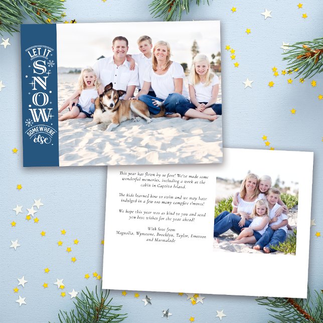 Tarjeta Festiva Navidades fotográficos Blue Funny Let it Snow Beac (Subido por el creador)