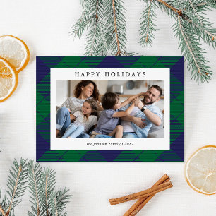Tarjeta Festiva Navidades fotográficos Blue Green Plaid