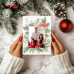 Tarjeta Festiva Navidades fotográficos botánicos de Poinsettia, Pi