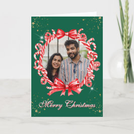 Tarjeta Festiva Navidades fotográficos Candy Cane Wreath