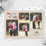 Tarjeta Festiva Navidades fotográficos coloridos de Merry & Bright<br><div class="desc">La tarjeta de Navidades coloridos presenta el texto "Merry & Bright" que aparece en texto retro multicolor sobre un fondo color crema. El diseño ofrece cuatro fotos para tus fotos familiares favoritas. Fotografía © Storytree Studios,  Stanford,  CA</div>