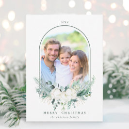 Tarjeta Festiva Navidades fotográficos con arcos de flores de algo