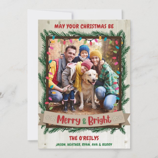 Tarjeta Festiva Navidades fotográficos con flores y mora con luces (Anverso)