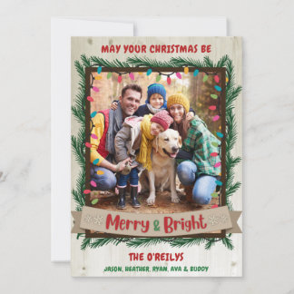 Tarjeta Festiva Navidades fotográficos con flores y mora con luces