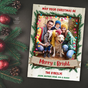 Tarjeta Festiva Navidades fotográficos con flores y mora con luces