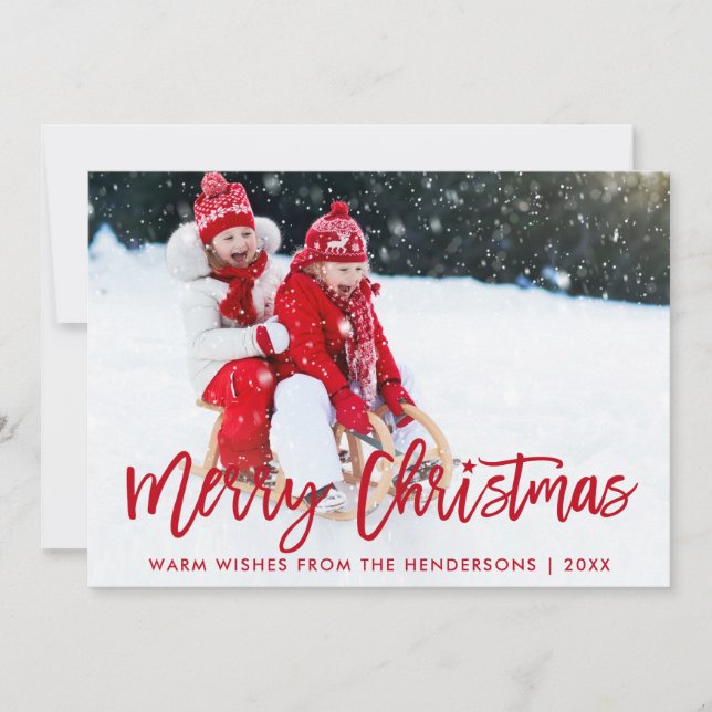 Tarjeta Festiva Navidades fotográficos con guión de pincel moderno (Anverso)