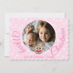Tarjeta Festiva Navidades fotográficos con guión de reno rosado