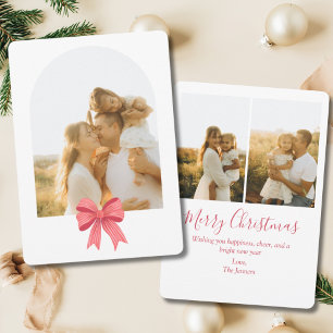 Tarjeta Festiva Navidades fotográficos Coquette Red Bow Arch Prepp