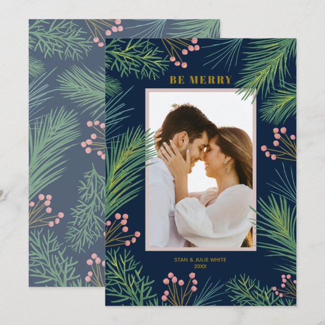 Tarjeta Festiva Navidades fotográficos de Berries Pines (Anverso / Reverso)