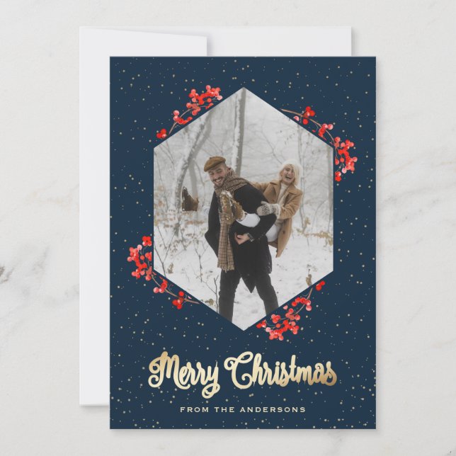 Tarjeta Festiva Navidades fotográficos de Berries Rojas de Nieve A (Anverso)