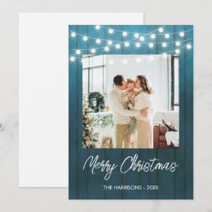 Tarjeta Festiva Navidades fotográficos de Blue Wood Plate String