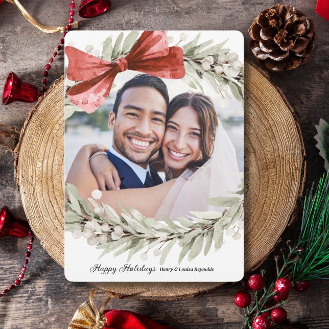 Tarjeta Festiva Navidades fotográficos de Bow Wreath (Subido por el creador)