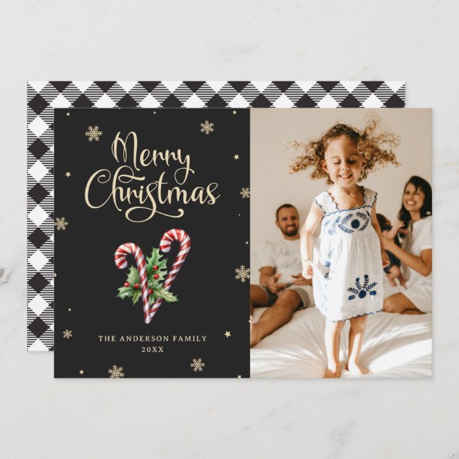 Tarjeta Festiva Navidades fotográficos de búfalo blanco y negro (Anverso / Reverso)