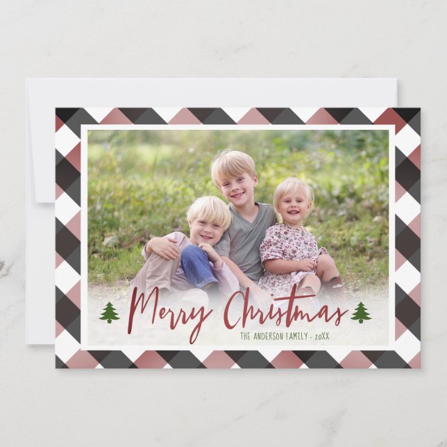 Tarjeta Festiva Navidades fotográficos de Buffalo Check Plaid (Anverso)