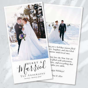Tarjeta Festiva Navidades fotográficos de caligrafía casada y merr