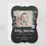 Tarjeta Festiva Navidades fotográficos de Chalkboard Pine<br><div class="desc">¡Esta carta lo tiene todo! Fondo de pizarra,  bayas huecas,  ramas de pino,  conos de pino,  rojo,  blanco y TÚ! Personalice con su propia firma y personalizar con su propia foto,  y envíe una tarjeta de Navidad esta temporada de vacaciones que seguramente será de un tipo.</div>