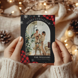 Tarjeta Festiva Navidades fotográficos de Chalkboard Red Gingham P