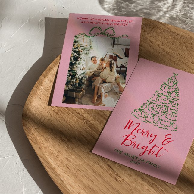 Tarjeta Festiva Navidades fotográficos de cintas rosadas rojas dib (Subido por el creador)