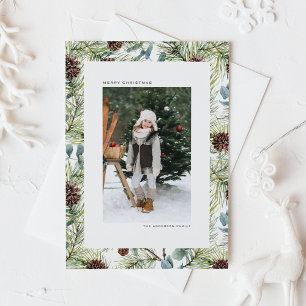 Tarjeta Festiva Navidades fotográficos de color acuático y de pino
