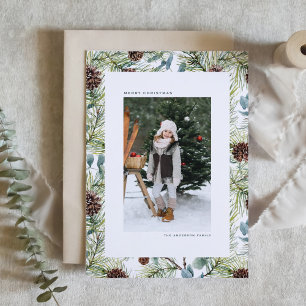 Tarjeta Festiva Navidades fotográficos de color acuático y de pino