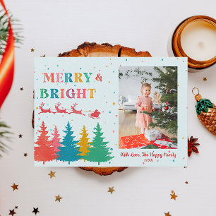 Tarjeta Festiva Navidades fotográficos de colores vivos y merry