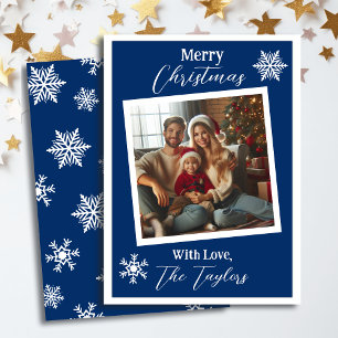 Tarjeta Festiva Navidades fotográficos de copos de nieve azules y