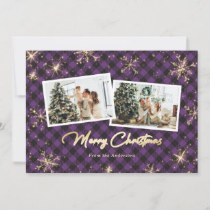 Tarjeta Festiva Navidades fotográficos de copos de nieve con oro m