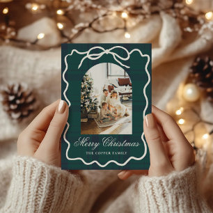 Tarjeta Festiva Navidades fotográficos de Coquette Bow Vintage Pla