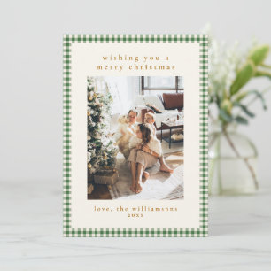 Tarjeta Festiva Navidades fotográficos de Cute Green Gingham Plaid