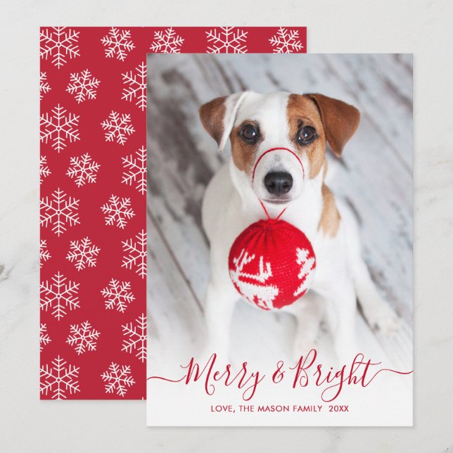 Tarjeta Festiva Navidades fotográficos de escritura roja brillante (Anverso / Reverso)