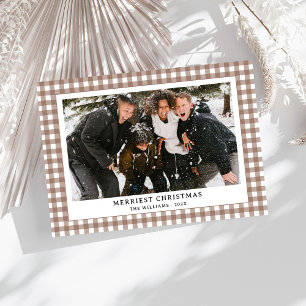 Tarjeta Festiva Navidades fotográficos de Gingham Plaid Green simp