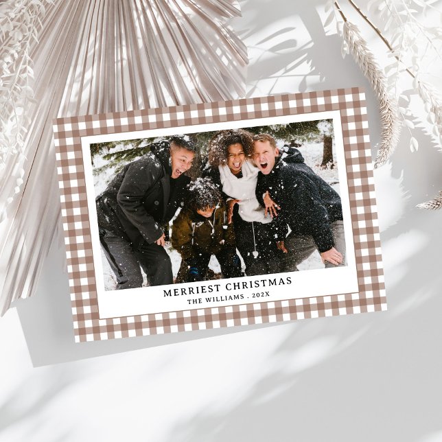 Tarjeta Festiva Navidades fotográficos de Gingham Plaid Green simp (Subido por el creador)