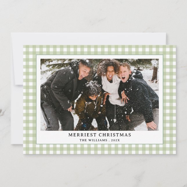 Tarjeta Festiva Navidades fotográficos de Gingham Plaid Green simp (Anverso)