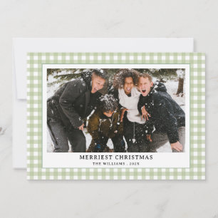 Tarjeta Festiva Navidades fotográficos de Gingham Plaid Green simp