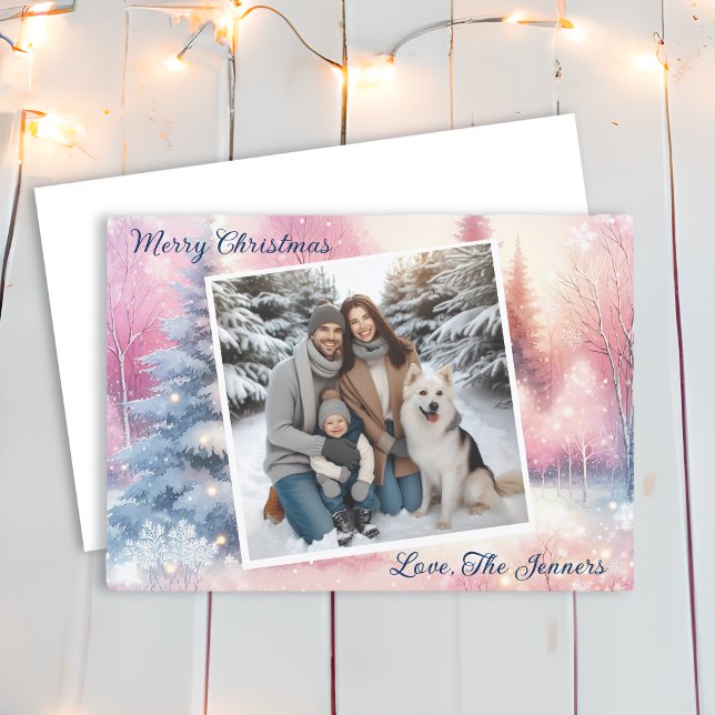 Tarjeta Festiva Navidades fotográficos de invierno rosa bonito Won (Subido por el creador)