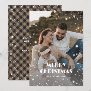 Tarjeta Festiva Navidades fotográficos de Khaki Buffalo Plaid Snow
