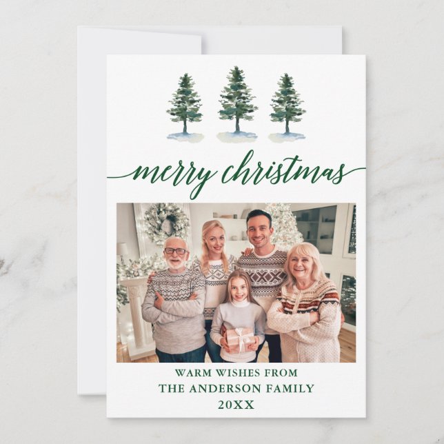 Tarjeta Festiva Navidades fotográficos de la caligrafía Watercolor (Anverso)