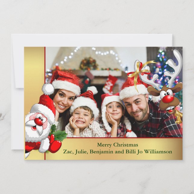 Tarjeta Festiva Navidades fotográficos de la familia de renos de S (Anverso)