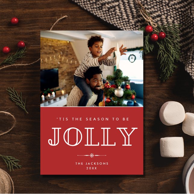 Tarjeta Festiva Navidades fotográficos de la familia Jolly (Jolly Family Photo Christmas Holiday Card)