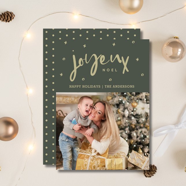 Tarjeta Festiva Navidades fotográficos de la familia Joyeux Noel (Joyeux Noel Family Photo Christmas Holiday Card)