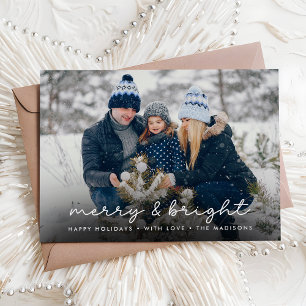 Tarjeta Festiva Navidades fotográficos de la familia Merry & Brigh
