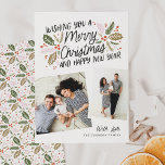 Tarjeta Festiva Navidades fotográficos de la instantánea inclinada<br><div class="desc">Esta tarjeta fotográfica festiva y de moda presenta nuestra original follaje de invierno con tipografía de estilo dulce y 2 fotos inclinadas. La parte trasera viene con un patrón de coincidencia</div>