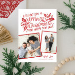 Tarjeta Festiva Navidades fotográficos de la instantánea inclinada<br><div class="desc">Esta tarjeta fotográfica festiva y de moda presenta nuestra original follaje de invierno con tipografía de estilo dulce y 2 fotos inclinadas. La parte de atrás viene con un patrón de coincidencia.</div>