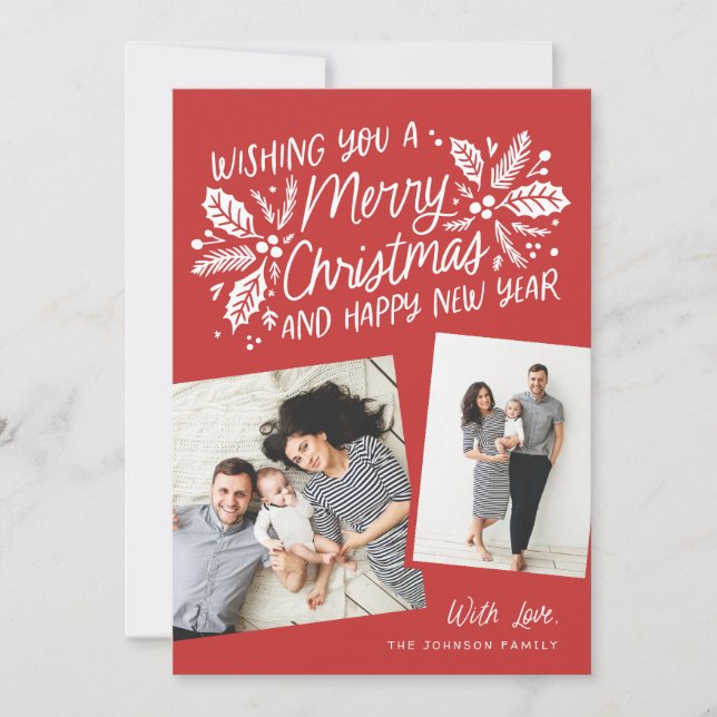 Tarjeta Festiva Navidades fotográficos de la instantánea inclinada (Anverso)