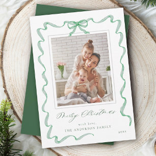 Tarjeta Festiva Navidades fotográficos de marco de cinta verde ond
