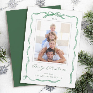 Tarjeta Festiva Navidades fotográficos de marco de cinta verde ond