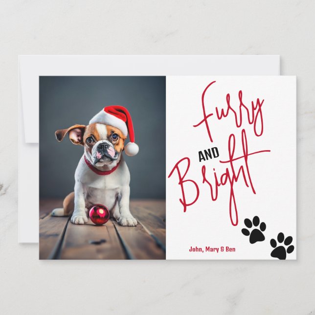 Tarjeta Festiva Navidades fotográficos de Mascota brillante y mugr (Anverso)